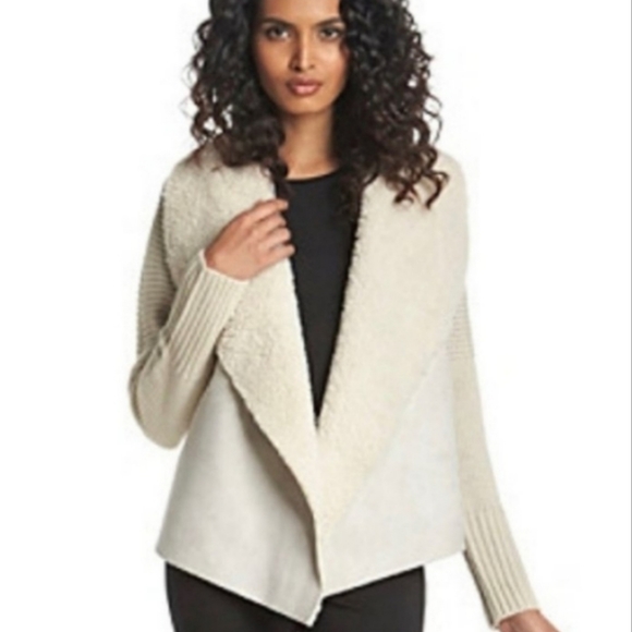 Grace Elements Faux Shearling and Suede Sweater Cardigan Jacket XS NWT - Picture 2 of 5